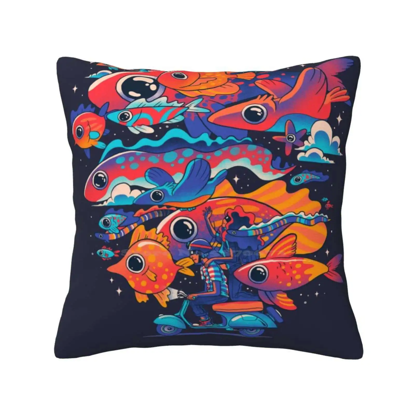 Let'S Get Lost Pillow Cover Hug Federa Pesci Magic Travel Surreality Colors Vacuum Invention Inspiration Love Birds