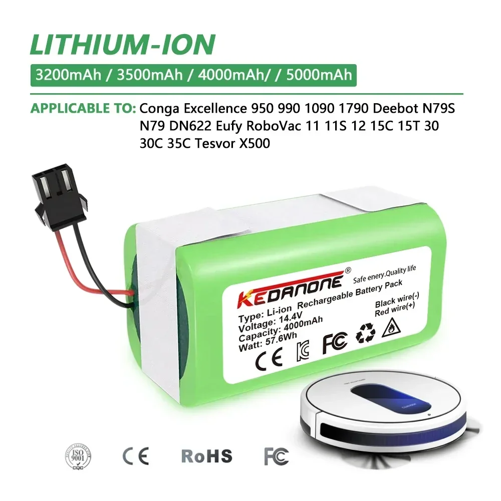 Batteria Agli Ioni Di Litio Per Conga 990, 1090, Tesvor X500, Ecovacs, Deebot N79, N79S, Dn622, Eufy, Robovac 11, 11S, Robovac 30 Ecc.