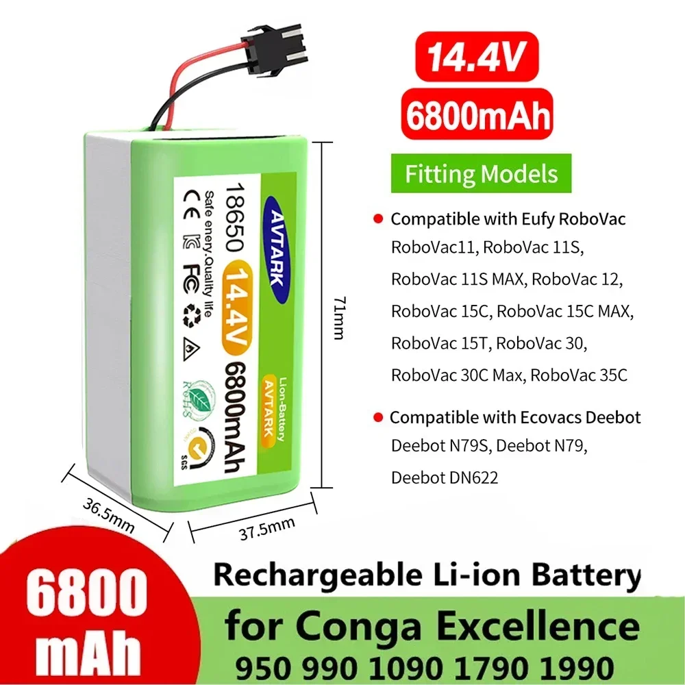 2024 Aggiornamento Conga 990 1090 Tesvor X500 Ecovacs Deebot N79 N79S Dn622 Eufy Robovac 11 11S Robovac 30 14.4V 6800Mah