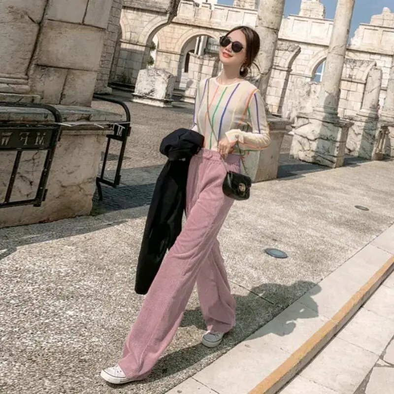 Pantaloni Di Velluto A Coste Sottili Pantaloni Larghi A Vita Alta A Vita Alta Primavera Autunno Retrò Da Donna Pantaloni Di Velluto A Coste Di Velluto
