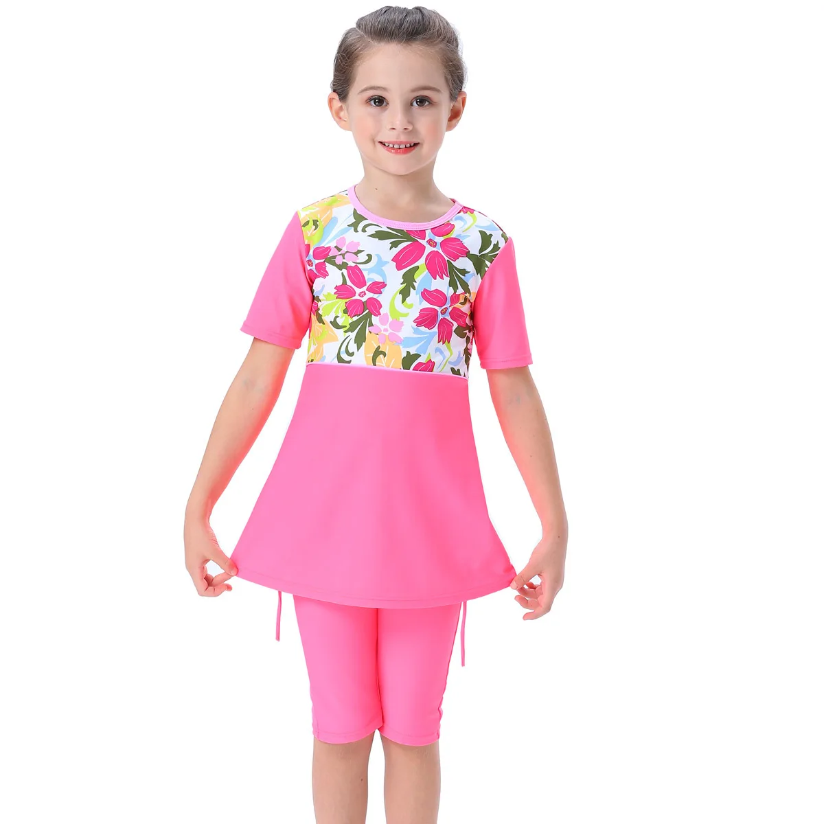 Modest Muslim Islamic Children Beach Buthing Suits 3Pcs Full Cover Burkinis Set Girls Summer Swimsuit Swimwear