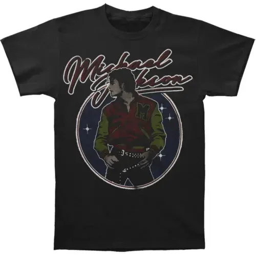 Michael Jackson Maglietta Da Uomo Mj Thriller Varsity Jacket Piccola Nera A Maniche Lunghe O Corte
