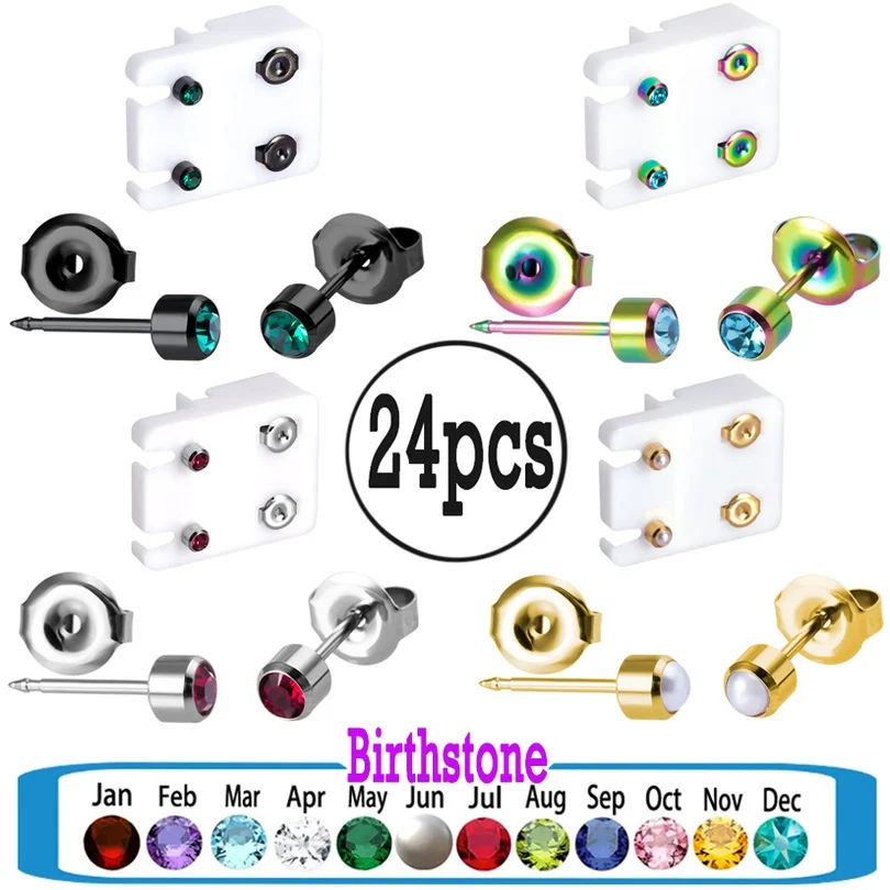 12 Paia Birthstone Stud Earring Set Crystal Cz Top Daith Ear Studs Jewelry Classic Girl Kid Student Jewellery Round Piercing