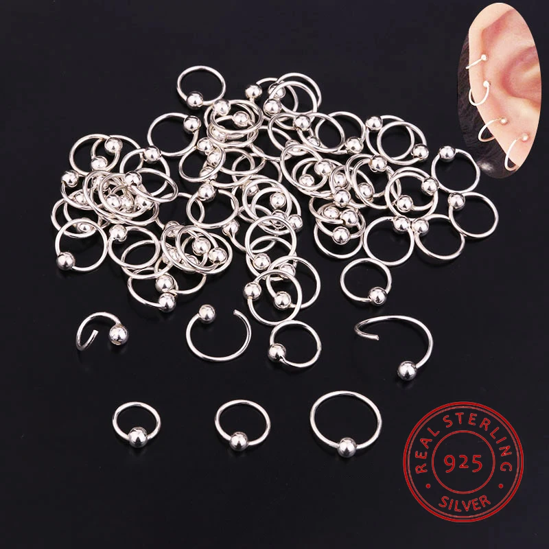 1 Pz Sterling Silver Captive Bead Ring Cartilagine Tragus Piercing Orecchini 20G 100% Real 925 Silver Cbr Naso Piercing Setto Anello