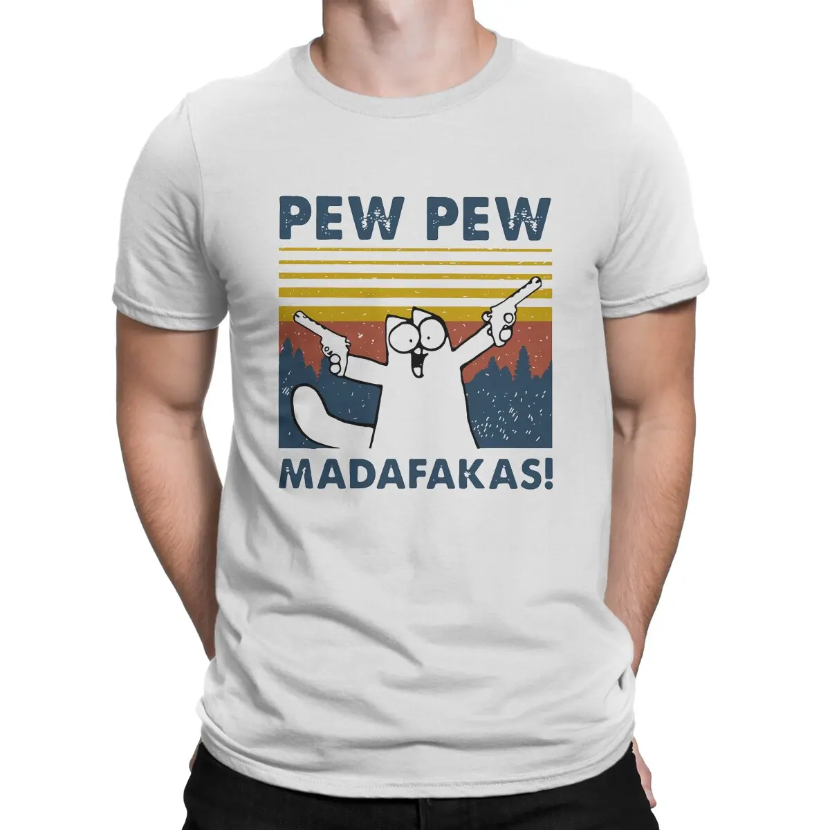 Magliette Cool Da Uomo Pew Pew Madafakas Cat Animal Cotton Top Novità Magliette Girocollo Manica Corta T-Shirt Classiche