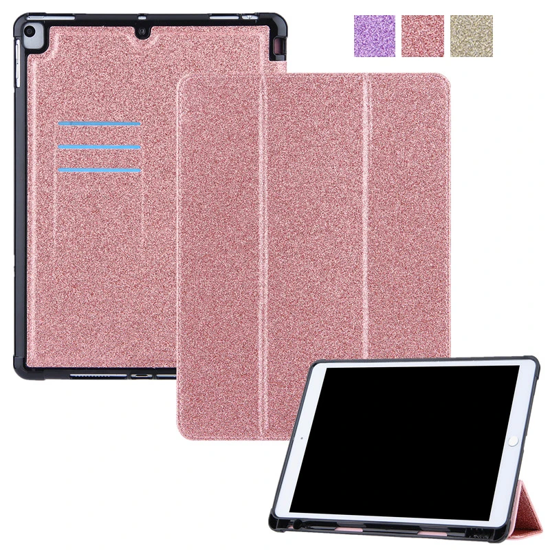 For Ipad 8Th Generation Case Bling Glitter Folding Stand Smart Cover For Ipad 10.2 Case With Pencil Holder Cover For Ipad 8 7 Th