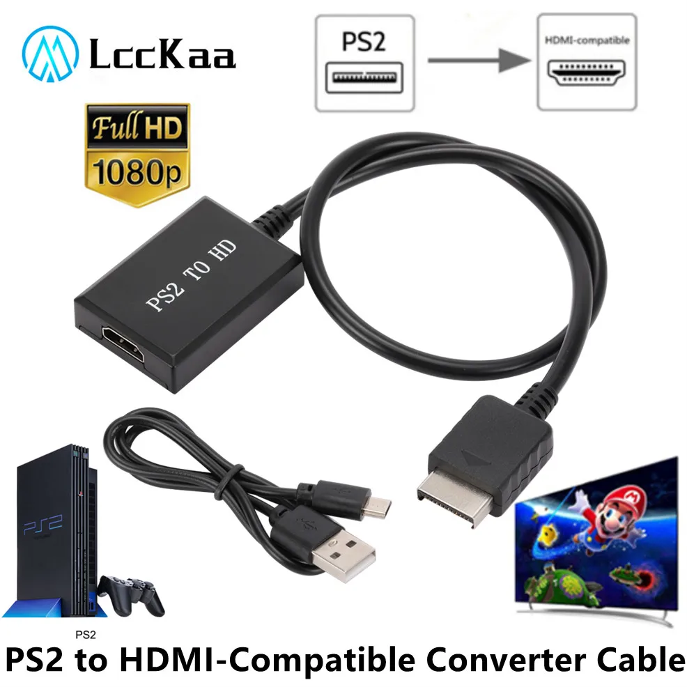 Adattatore Da Ps2 A Hdmi 1080P Cavo Da Ps2 A Hdmi Convertitore Da Playstation 2 A Hdmi Supporta Tutte Le Modalità Di Visualizzazione Ps2 Per Monitor H