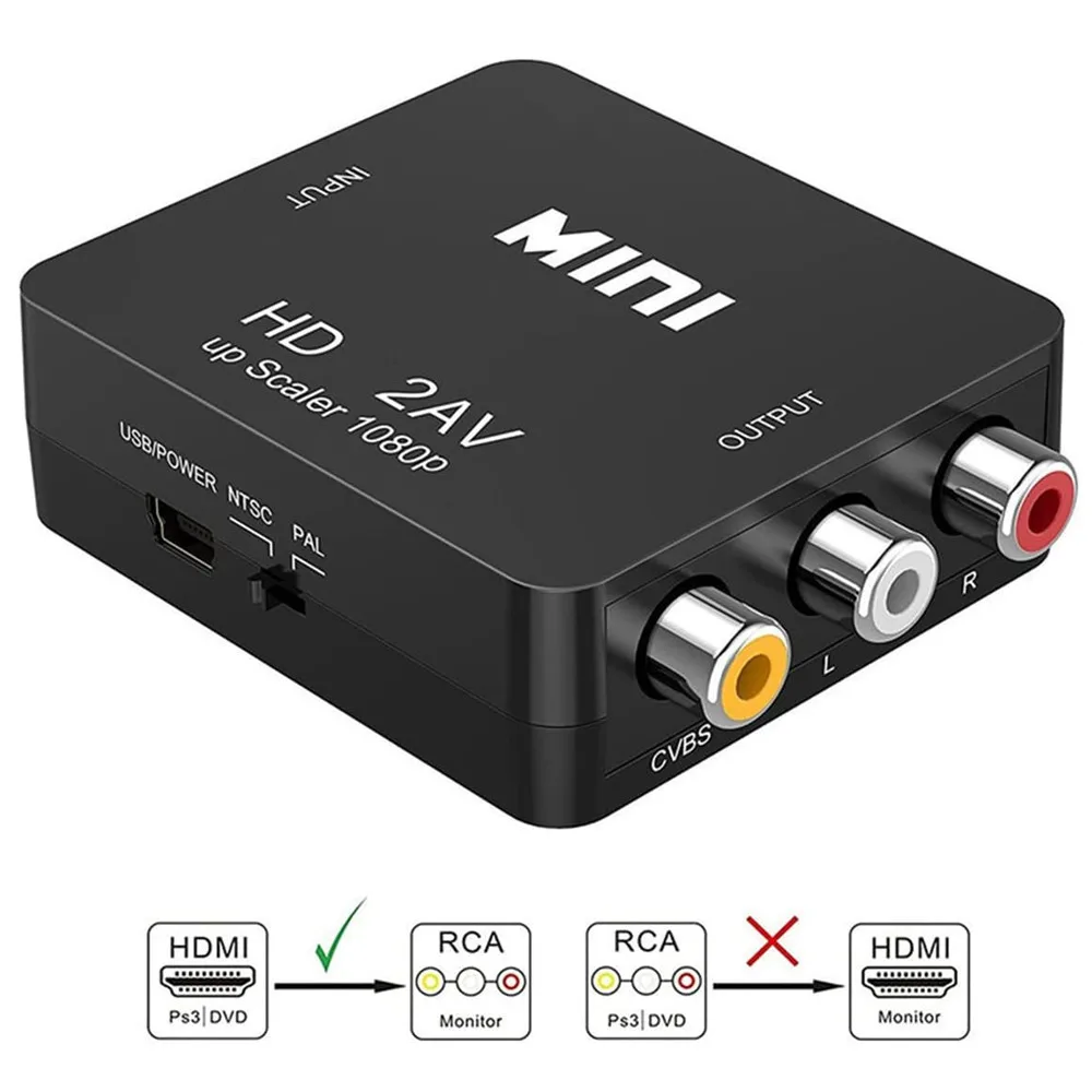Mini 1080P Video Converter Box Segnale Hd A Av Composite 3Rca/Cvsb L/R Adattatore Scaler Supporto Ntsc Pal Per Pc Xbox Hdtv Monitor