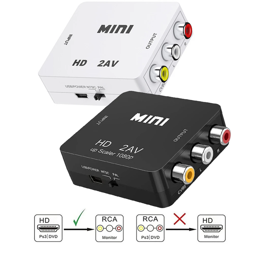 Mini 1080P Video Converter Box Segnale Hd A Composito Av 3Rca/Cvsb L/R Adattatore Scaler Supporto Ntsc Pal Per Pc Xbox Hdtv Monitor