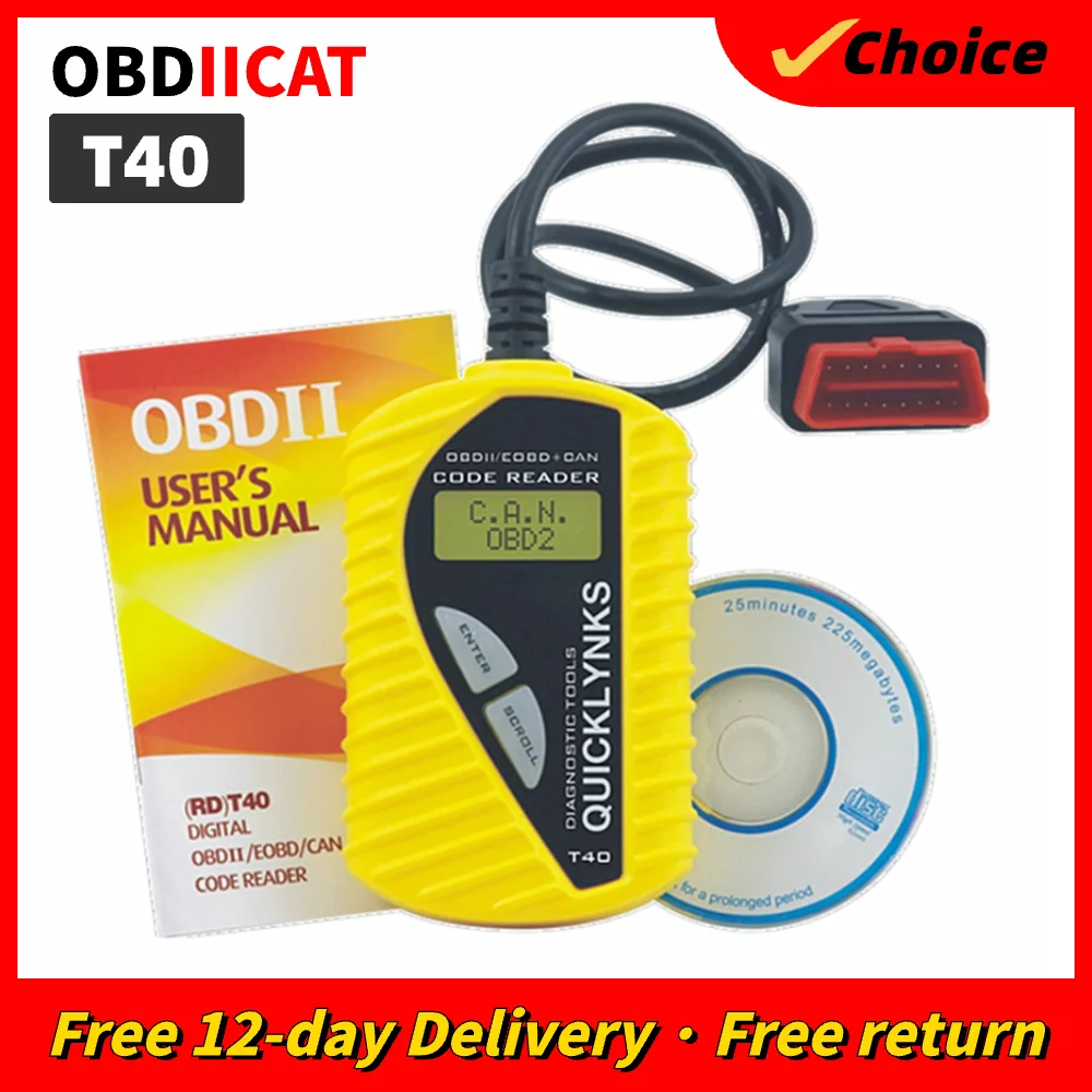 Scanner Originale Quicklynks T40 Obd2 Obd 2/Lettore Di Codici Di Base Automatico (Multilingue) Scanner Di Codici Obdii/Strumento Lettore Di Codici Di 