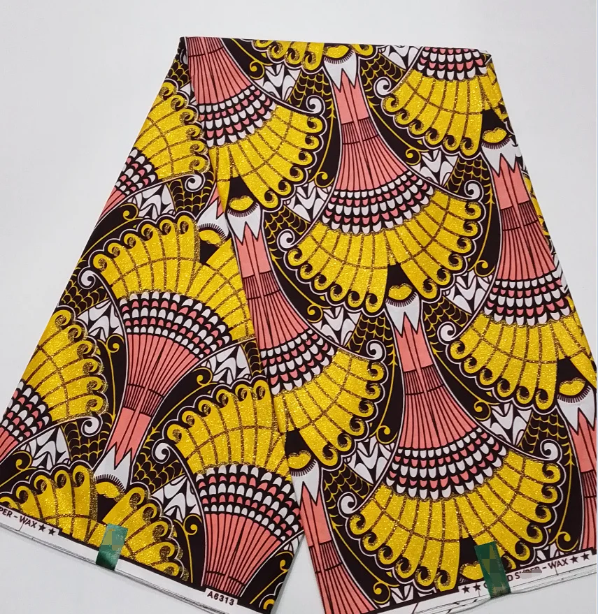 New Grand African Wax Glitter Glam Print Wax Fabric Cotton Ankara Batik Material Pagne Wax Per Cucire Weding Party Dress 6Yards