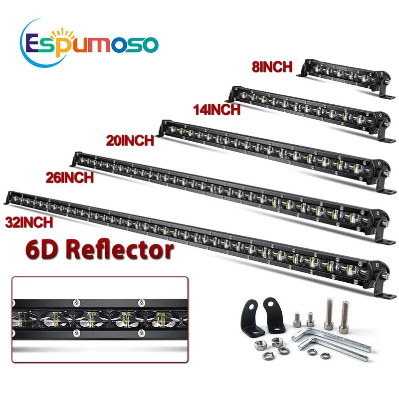 1Pc 6D Lens Led Light Bar 12V 8 "14" 20 "26" 32 "38" Pollici Spot Flood Combo Led Work Light Per Suv 4 X4 Off Road Atv Truck Tractor
