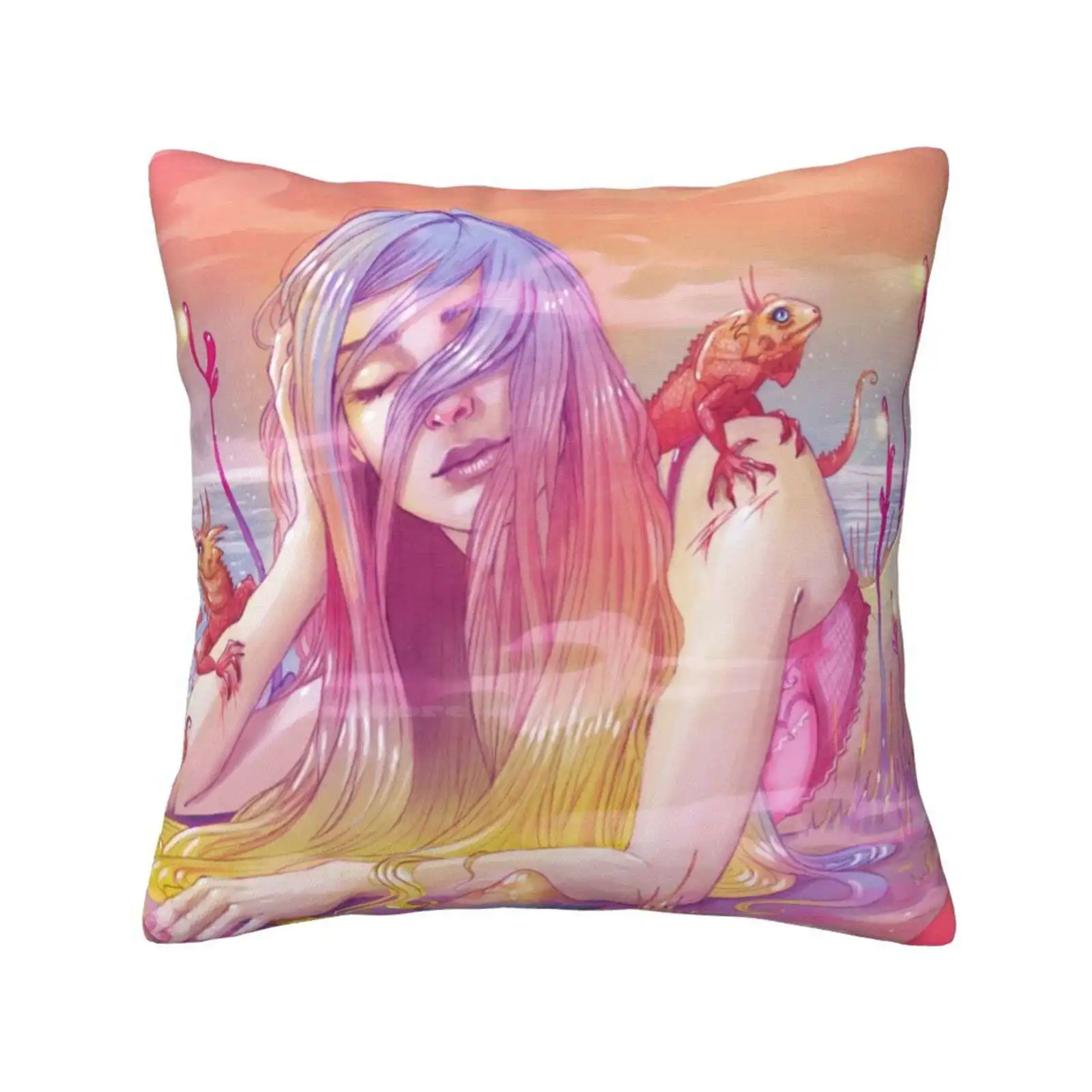 Dream Soft Confortevole Federa Estate Verano Estate Estate Lago Animali Ragazze Psichedelico Colori Divertenti Funghi Lucertola Setas