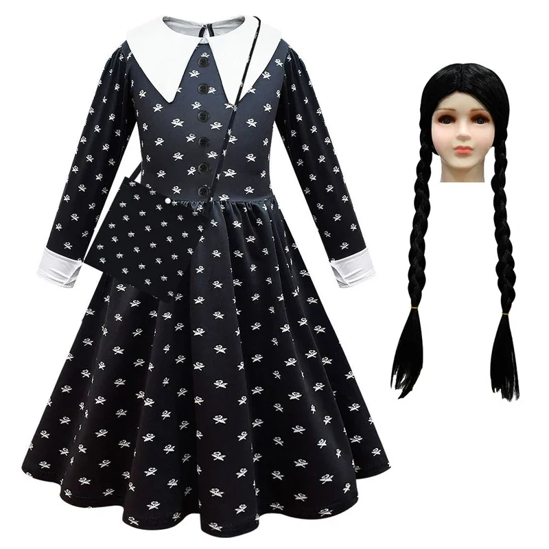 Cosplay Addams Rabu Untuk Gaun Anak Perempuan Gaun Pesta Anak Perempuan Keluarga Morticia Addams Pakaian Bayi Halloween