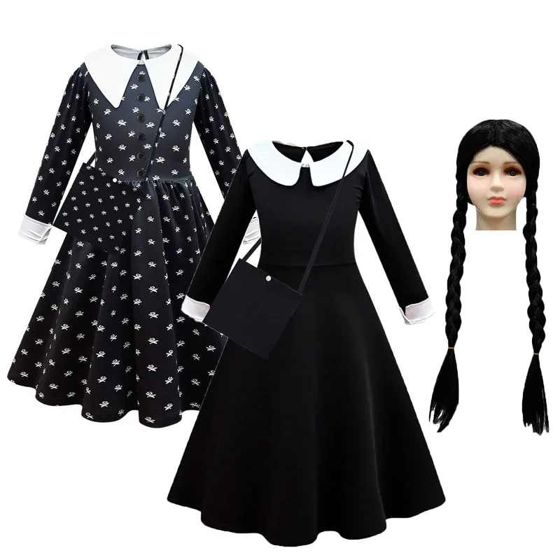 Cosplay Addams Rabu Untuk Gaun Anak Perempuan Gaun Pesta Anak Perempuan Keluarga Morticia Addams Pakaian Bayi Halloween