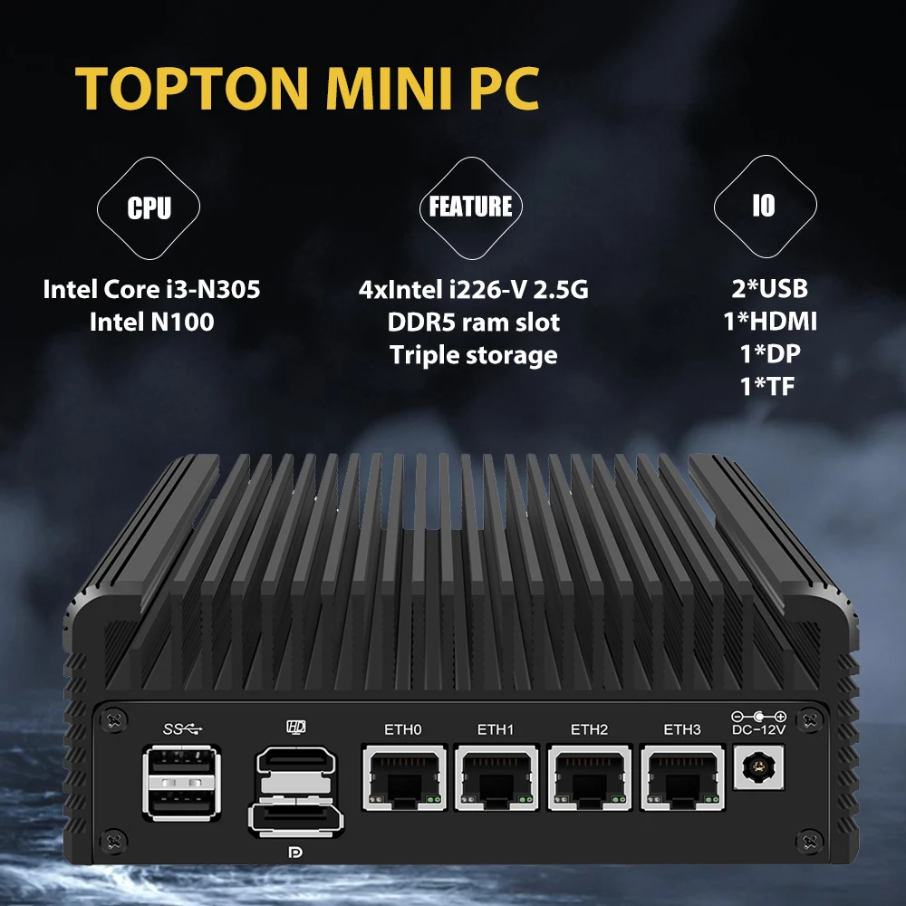 2.5Gbe Firewall Appliance Mini Pc 12Th Gen Intel N100 Fanless Small Computer Router Con 4Xintel I226 Nics Ddr5 Ram Pcie 3.0 Ssd