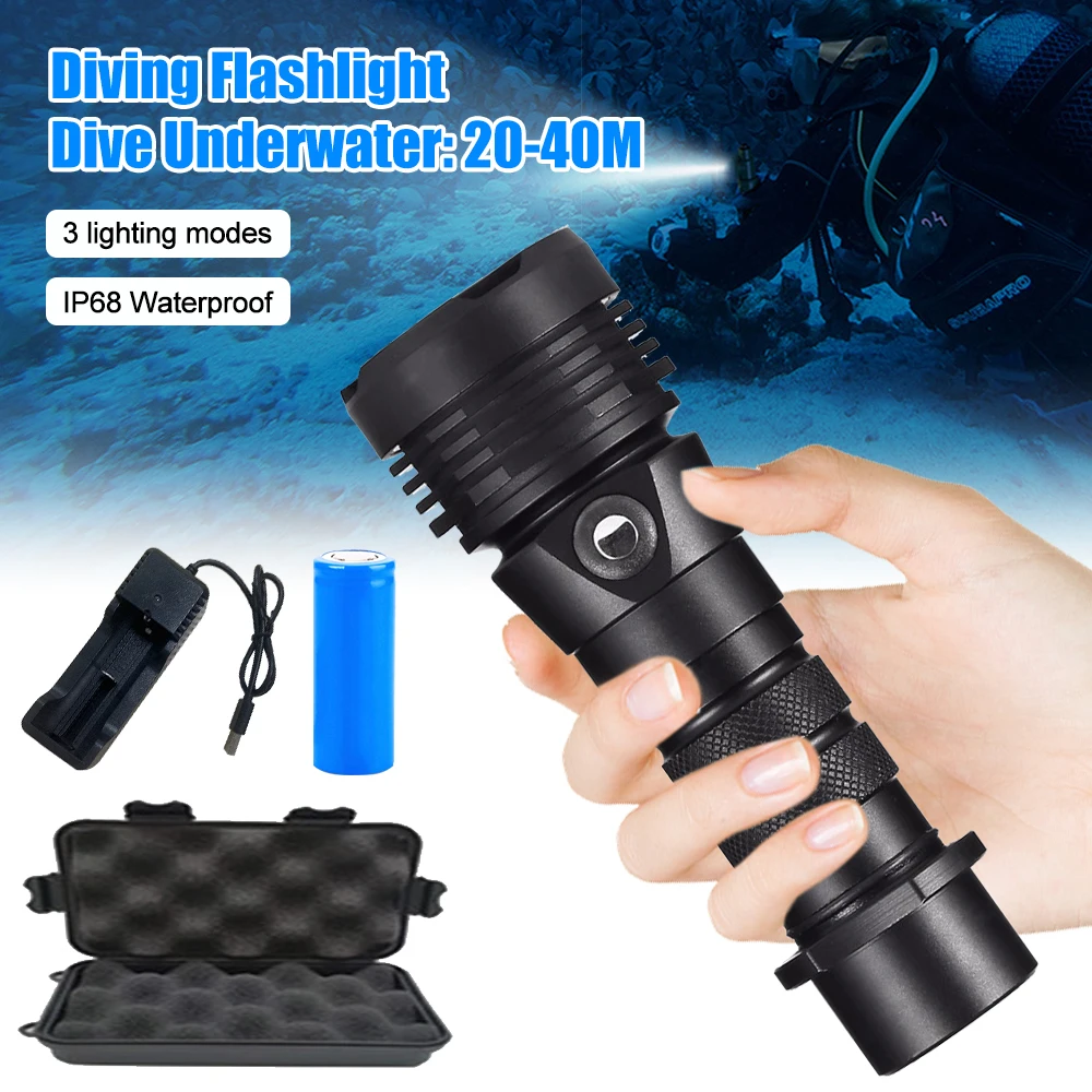 Potente Torcia Subacquea Ipx8 Impermeabile Dive Underwater 200 Metri Lampada Dive Light Lega Di Alluminio Campeggio Lanterna Led