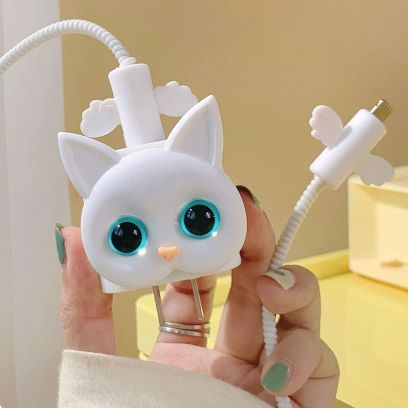 Per Apple Iphone Ios Charger 18/20W Power Adapter Protector Case Cable Winder Kit Cute 3D Cat Charging Head Custodia Protettiva