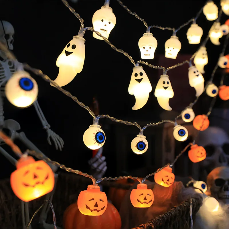 1.5M 10 Led Halloween Light String Pumpkin Skull Eye Balls Ghost Festival Party Lantern Trick Treat Happy Halloween Day Decor