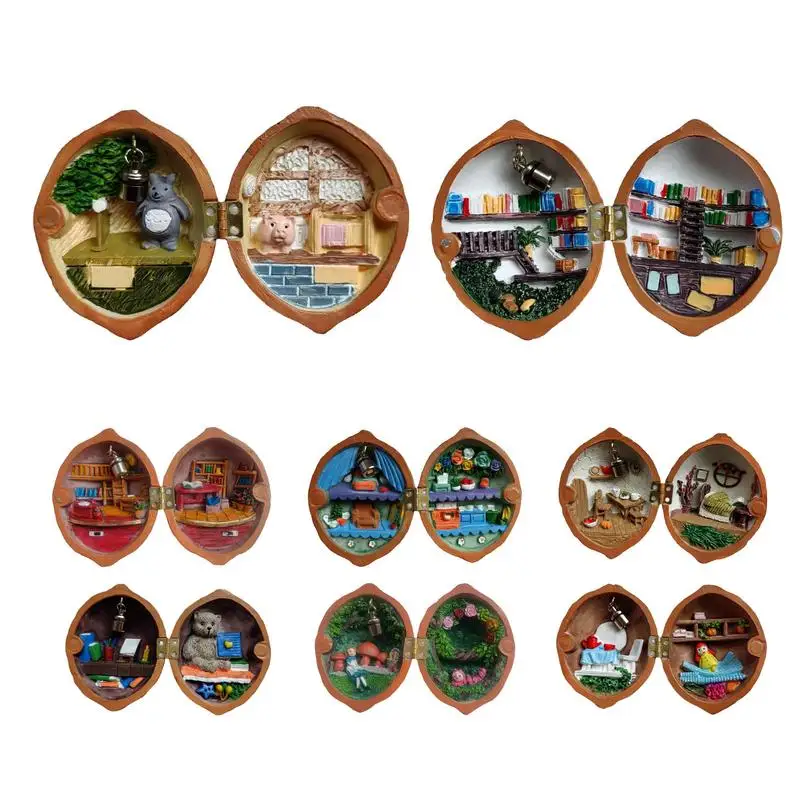 Noce Shell Doll House Box Theatre Tiny World Noci Resina Miniatura Resina Dado Scena Segreta Kit Casa In Miniatura Per Ragazzi