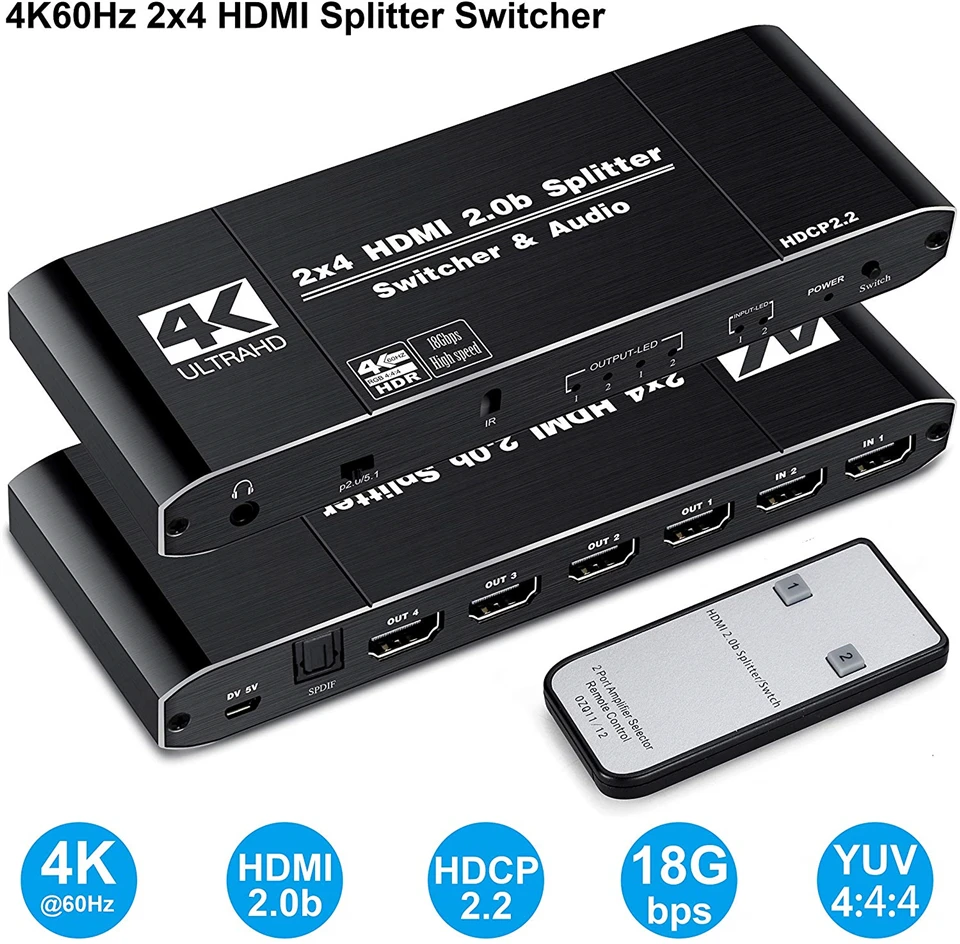 60Hz 4K Hdmi Switch 2X4 Hdr Hdmi Audio Extractor Hdmi 2.0 Splitter Switcher Hdmi Switch Audio Extractor Per Ps4 Pro Apple Tv