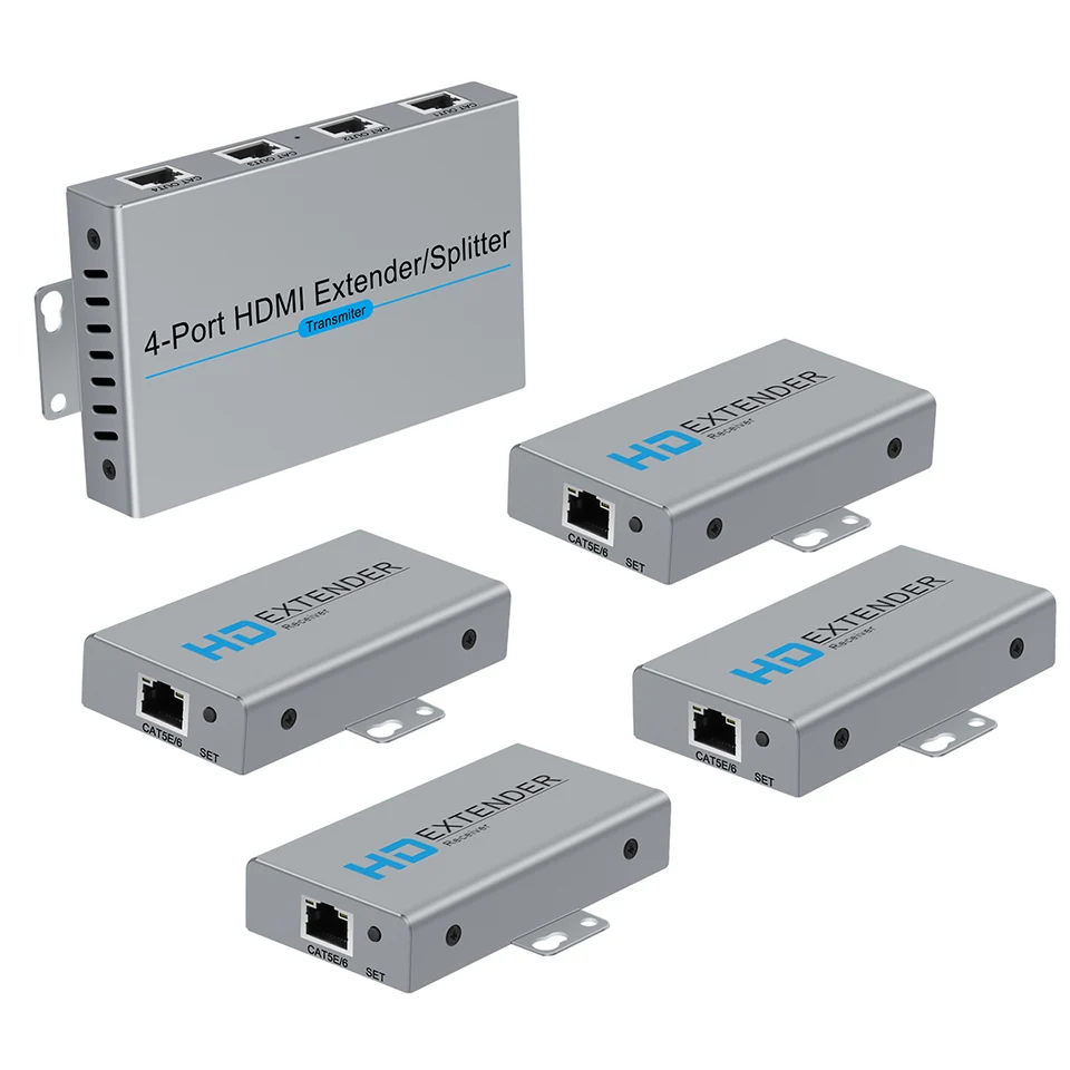 1X4 Hdmi Extender Splitter 1080P Su Cavo Ethernet Cat5E/Cat6 Con Loop Hdmi-Fino A 50M/165Ft -(1 In 4 Out / 4 Porte)