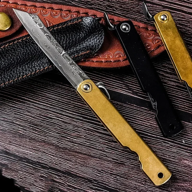 Edc Higonokami Coltello Pieghevole Tascabile Coltello Autodifesa Giapponese Acciaio Damasco Multi Tattico Campeggio Strumenti Di Sopravvivenza Coltell