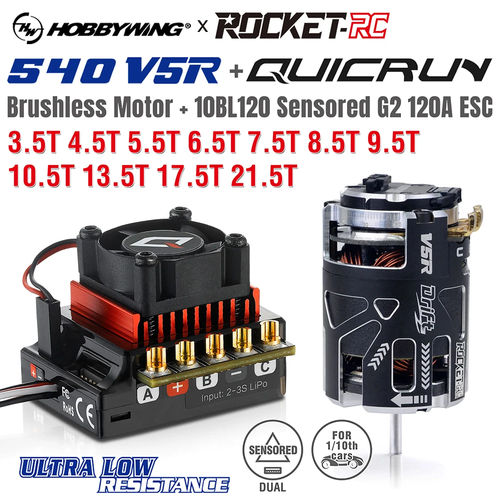 Hobbywing 10 Bl120 120A G2 Esc Rocket 540 V5R Motore Sensored Brushless Combo Per 1/10 Drift Rc Car