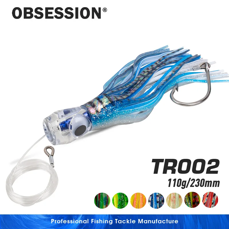 Obsession 110G Big Game Octopus Soft Lure Trolling Soft Skirt Bait Sea Fishing Lures Bait Silicone Mahi Marlin Wahoo Gancio Truccato