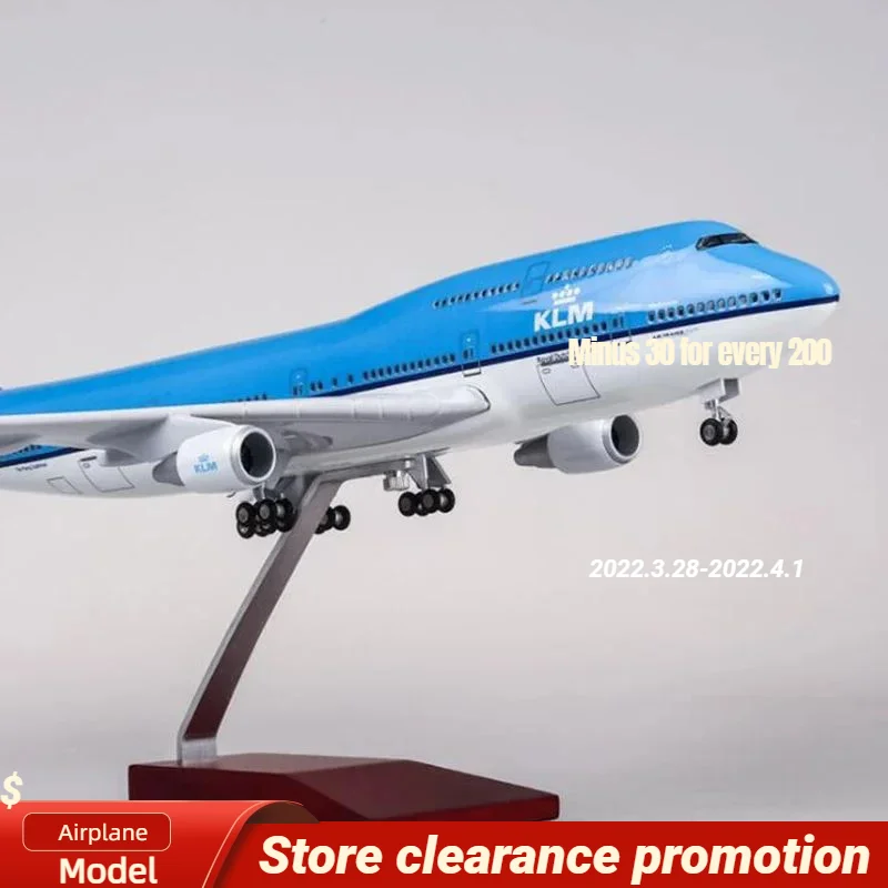 1/157 47Cm Aereo Boeing 747 B747 Klm Royal Dutch Airlines Modello Light Wheel Diecast Plane Collection Airliner Gift Toys Show