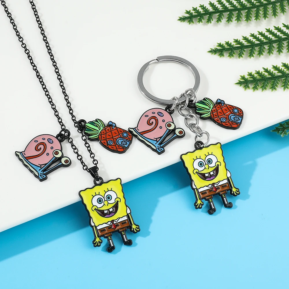 Spongebob Squarepants Pop Fidget Toys Set Gary The Snail Alloy Charm Portachiavi Portachiavi Cartoon Spongebob Collana Gioielli