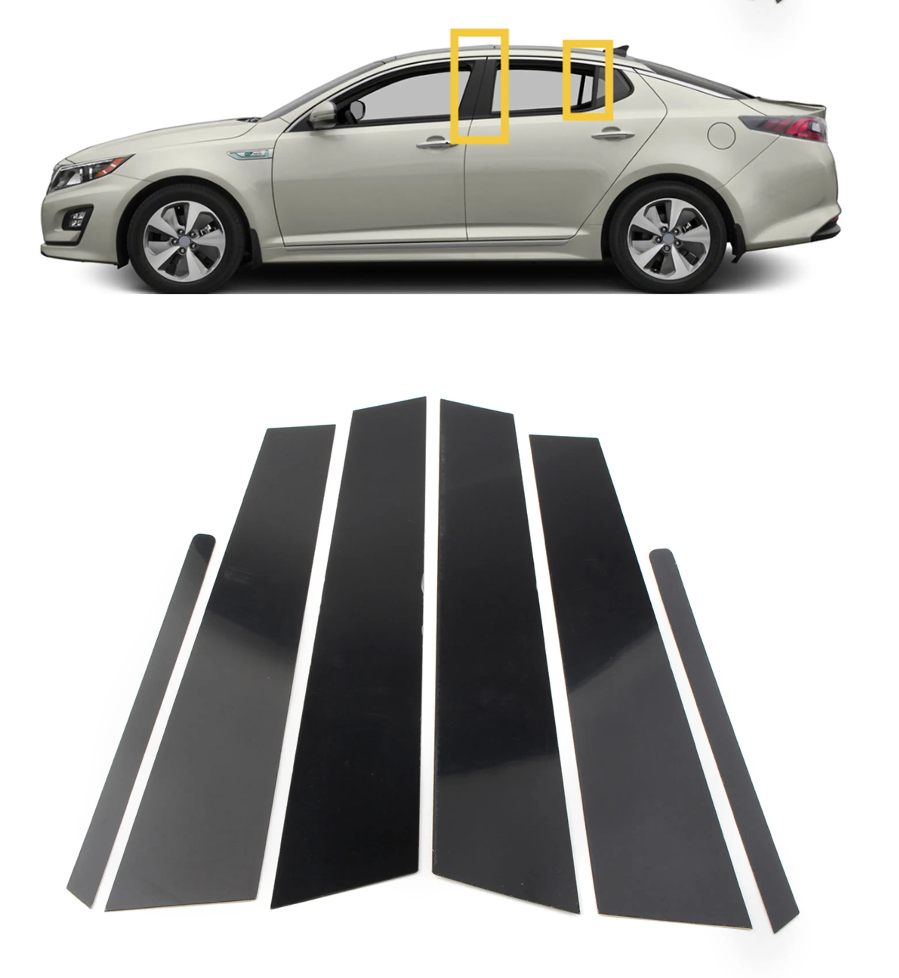 Per Kia Optima 6Pcs Car Door Window Pillar Post Trim Covers Sticker 2011 2012 2013 2014