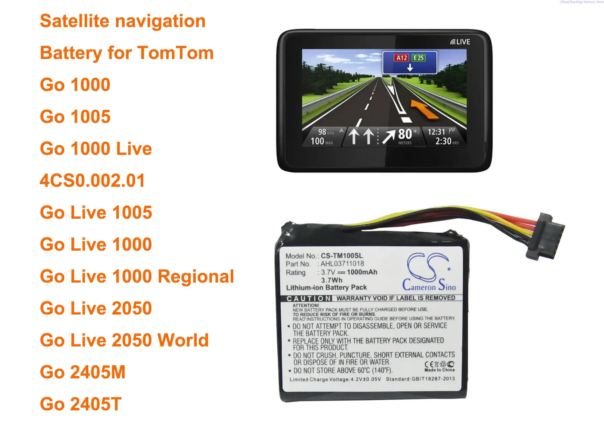 Batteria 1000Mah Ahl03711018, Vf1C Per Tomtom Go 1000, 1000 Live, 1005, 2405M, 2405T, Go Live 2050, 2050 World