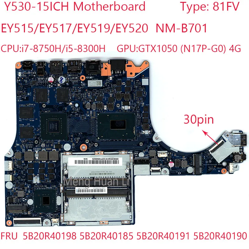 Nm-B701 Y530-15Ich Scheda Madre Muslimexmuslimexmuslimah Per Legion Y530-15Ich 81Fv 8750H/8300H Gtx1050 4G