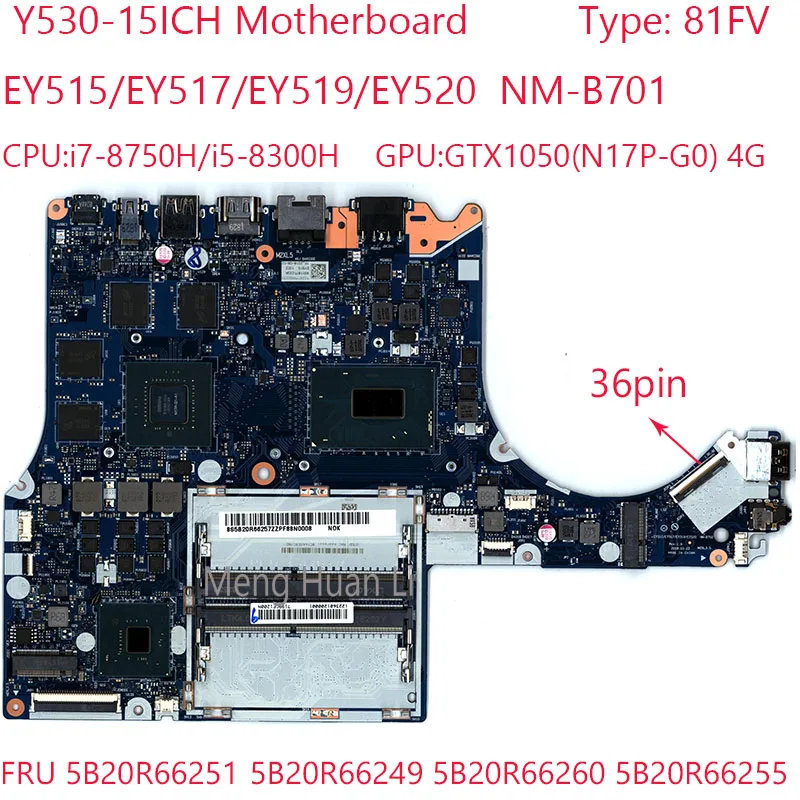 Scheda Madre Y530 Nm-B701 Muslimexmuslimexmuslimah Per Legion Y530-15Ich 81Fv 8750H/8300H Gtx1050 4G 36Pin