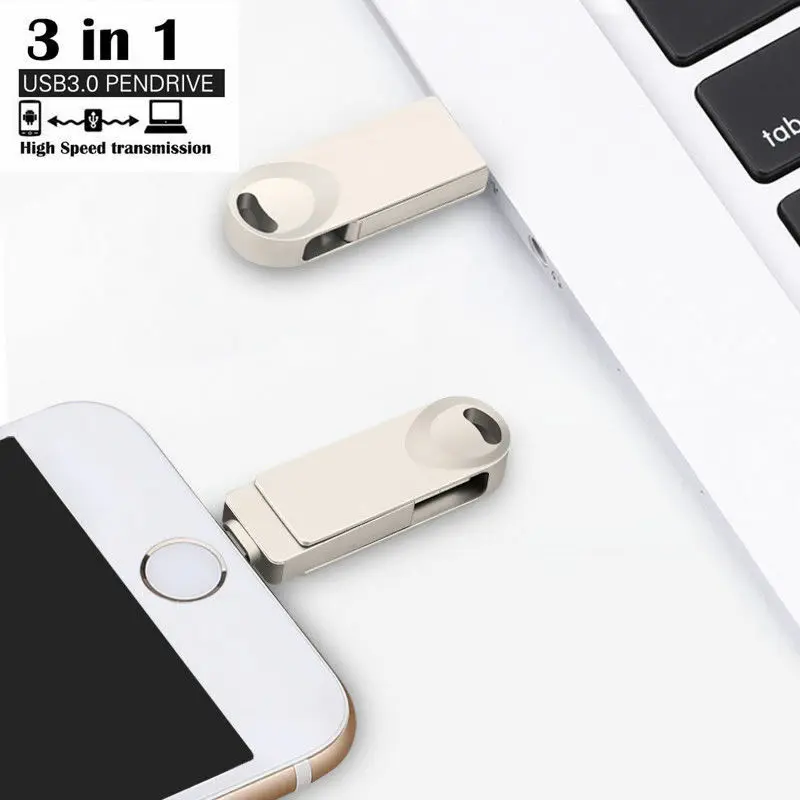 3 In 1 Usb Del Metallo Flash Drive Otg Pendrive Usb 3.0 Flash 128Gb Flash Drive Da 256Gb Per Il Iphone Ipad Android Phone