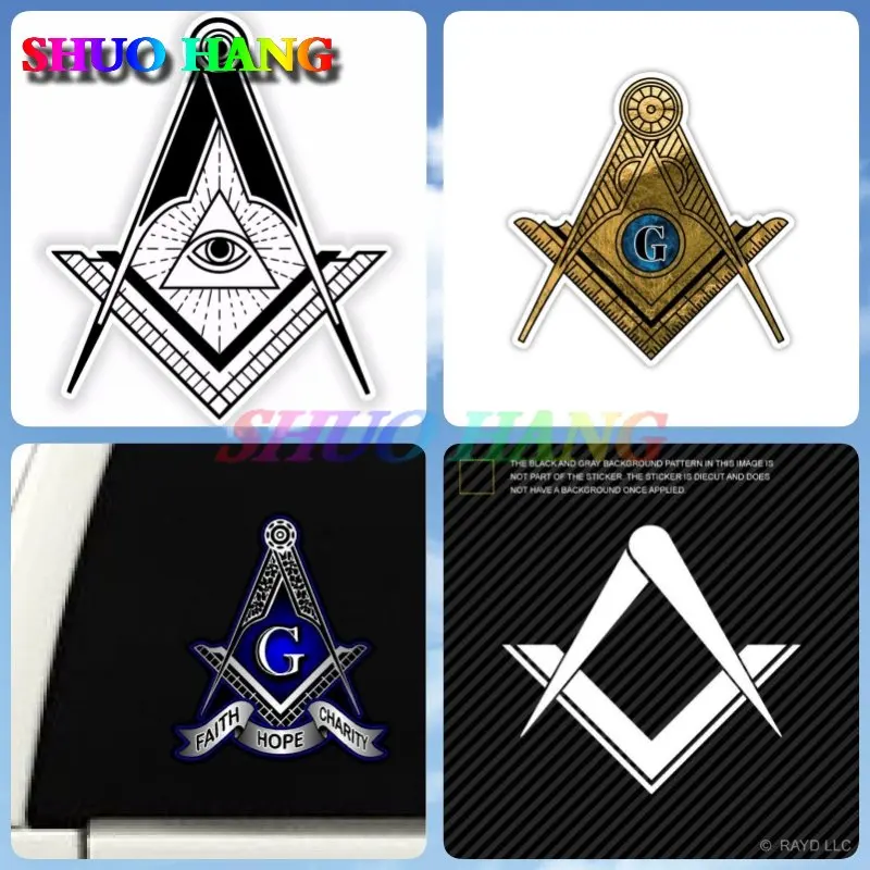 Masonic "Traveling Man" Compass Faith Hope Carity Car Sticke Moto Biker Decal Bumper Flag Freemason Emblem Illuminati