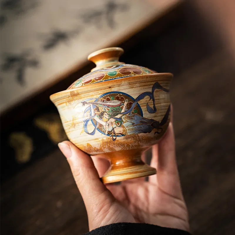 Dunhuang Tureen Single Cup Household Kweichow Moutai Set Da Tè Kung Fu Culturale E Creativo Ciotola Per La Preparazione Del Tè Di Fascia Alta Gaiwan