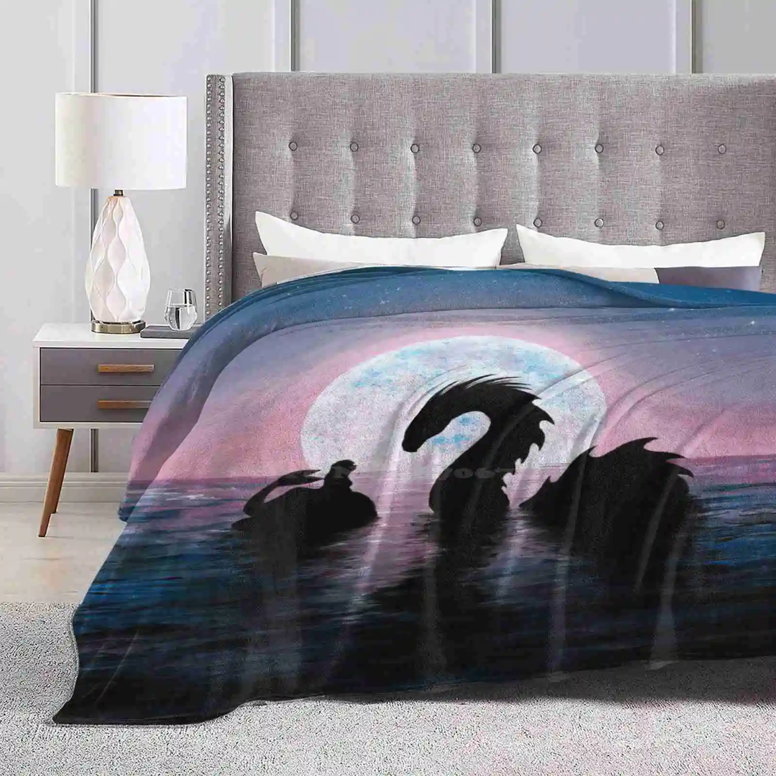 Silent Friends Creative Design Light Thin Soft Flanella Coperta Mermaid Dragon Seasnake Moon Night Ocean Water Stars Sky Romance