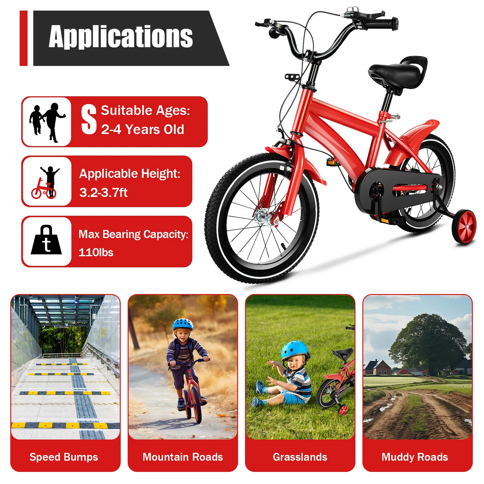 14 Zoll Unisex Kinderfahrrad Muslimate Jungen Maldchen Fahrrad Ab 3-6 Jahre Dhl Rot