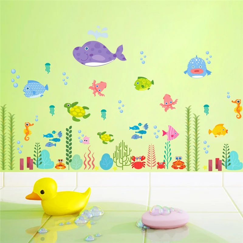 Cartoon Underwater Fondale Marino Pesce Bolla Stella Di Mare Stella Autoadesivo Della Parete Per La Camere Dei Bambini A Casa Decorazione Della Parete