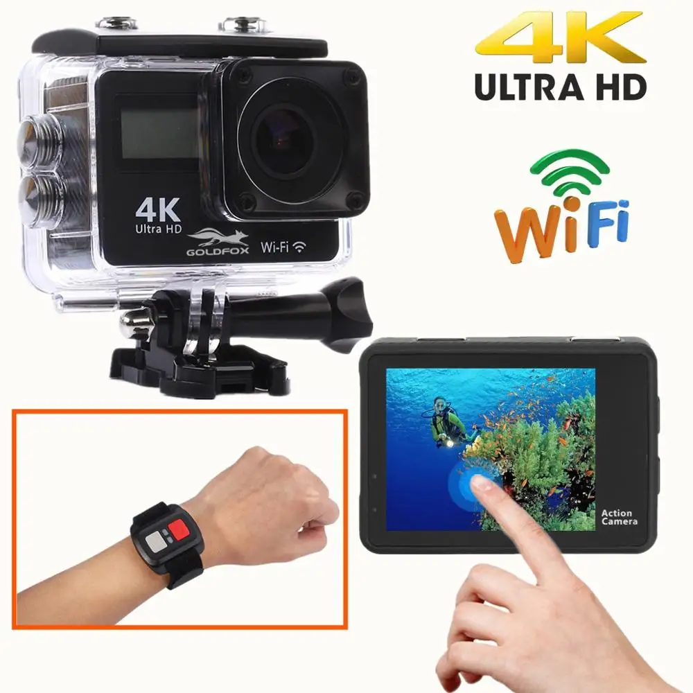 Nuovo Prodotto 4K Dual Screen Sports Dv Wifi 170D Telecomando Outdoor Waterproof Sports Pro Cam Hd Camera Dv Helmet Diving Camer