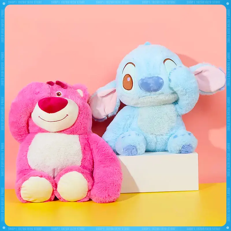 Kawaii Disney Peluche Stitch Winnie Strawberry Bear Winnie Bear The Pooh Peluche Dolls Action Figurine Mobile Model Toy Doll Gift