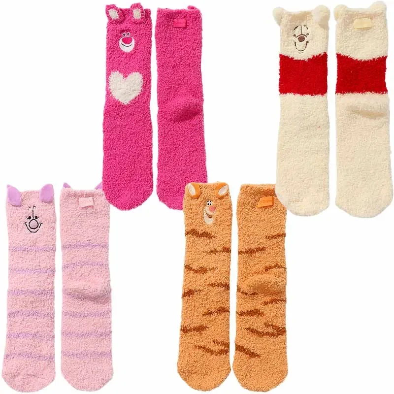Miniso Disney Tigger Pooh Bear Lasso Maialino Anime Cartoon Cute Girl Winter Warm Cotton Calze Antiscivolo Home Floor Socks