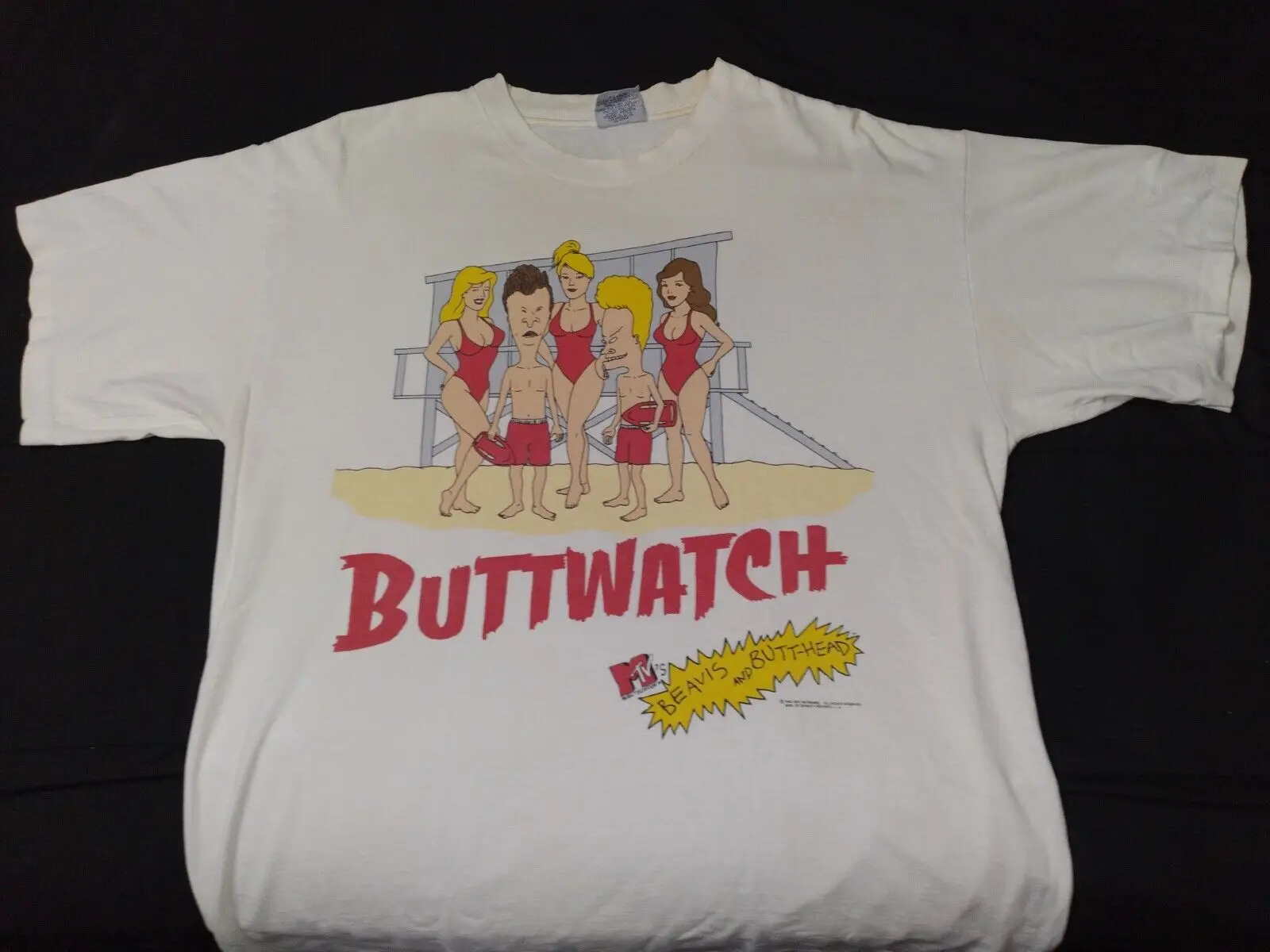 Beavis & Butthead Mtv Vintage 1996 Buttwatch Baywatch Spoof White T-Shirt Xl