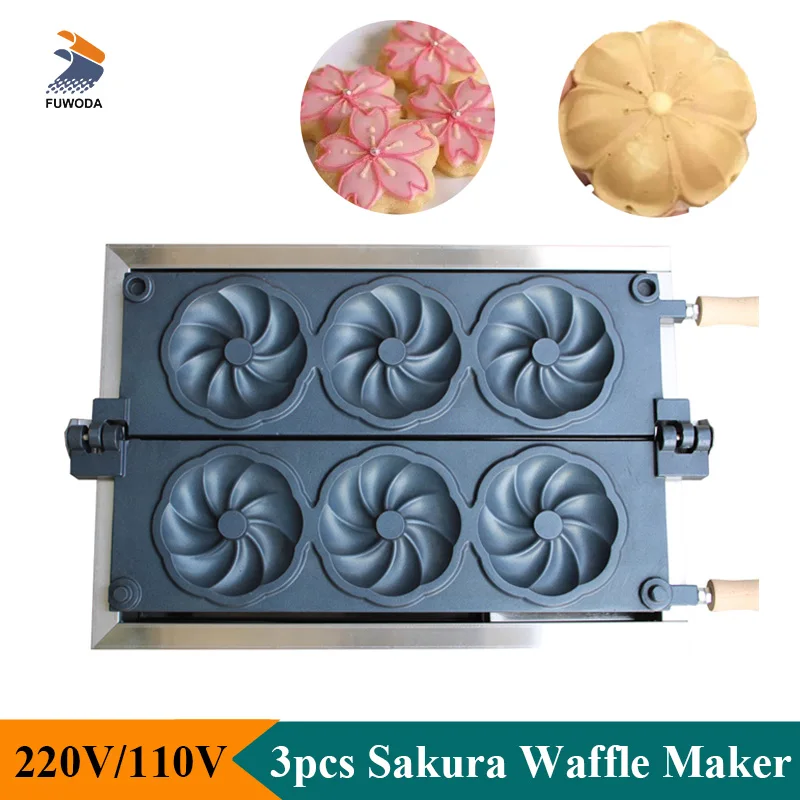 3 Pezzi Elettrico Sakura Flower Waffle Maker Rolls Shape Waffle Machine Attrezzatura Per Snack In Acciaio Inossidabile