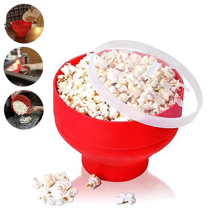 Nuovo Silicone Popcorn Maker Microonde Popcorn Secchio Pieghevole In Silicone Popcorn Secchio Poppers Ciotola Fai Da Te Popcorn Maker Con Coperchio