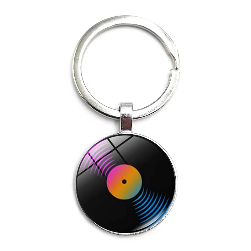 Retro Disc Player Disc Dj Disc Portachiavi Cabochon In Vetro Ciondolo Chiave Auto Portachiavi Maschio E Femmina Gioielli Regalo