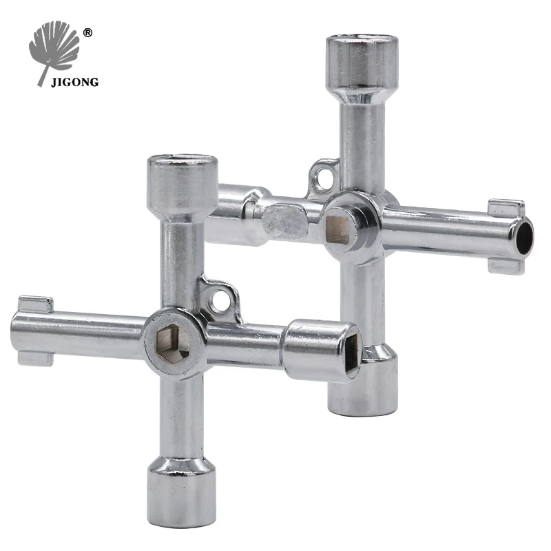 Jigong 1Pc Universal Triangle Key Cross 4 Way Black Utility Multi Cross Wrench Per Gas Electric Elevator Cabinet Meter Box