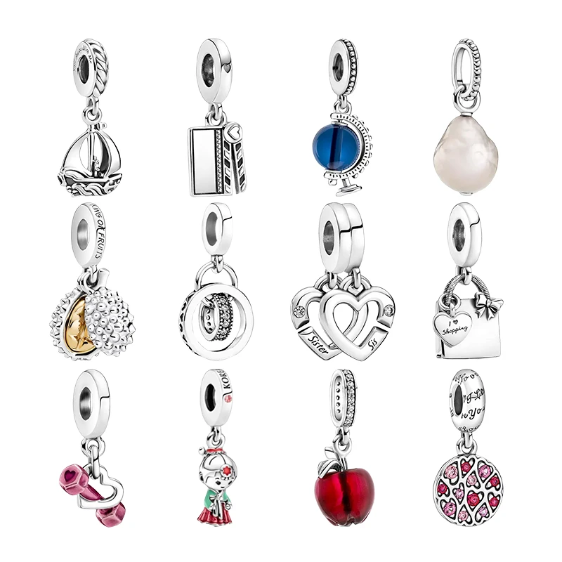 Silver 925 Pendants Charms For Women Bracelets Diy Sail Boat Globe Durian Fruit Sister Heart Bag Dumbbell Korean Doll Red Apple
